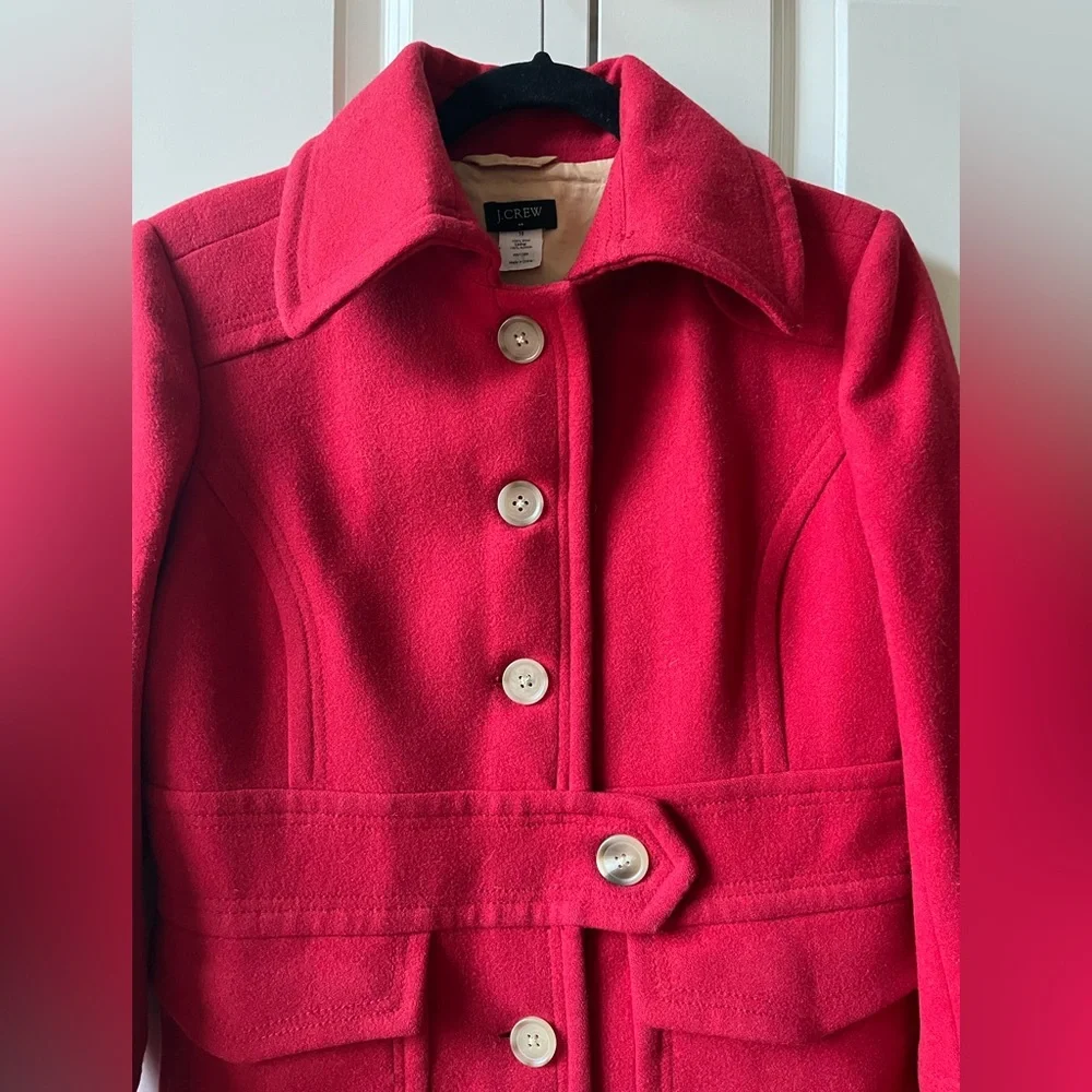 J.Crew Red 100% Wool Winter Pea Coat size 10 - Picture 4 of 8